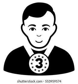 3rd Prizer Sportsman vector icon. Flat black symbol. Pictogram is isolated on a white background. Designed for web and software interfaces.