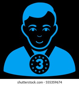 3rd Prizer Sportsman vector icon. Flat blue symbol. Pictogram is isolated on a black background. Designed for web and software interfaces.