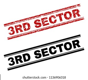 3RD SECTOR stamp seal print with red grunge and clean black version. Red vector rubber print of 3RD SECTOR tag with grunge effect. Captions are placed between double parallel lines.