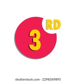 3rd  third Ordinal number in the circle, counting anniversary typography letter icon vector symbol logo illustration line editable stroke flat design style isolated on white