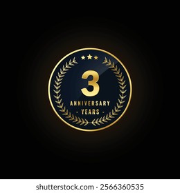 3rd (third) year annual anniversary badge design. Golden color Easily editable Vector source file.