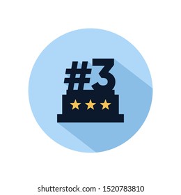3rd trophy icon vector, reward for 3rd champions isolated on blue circle