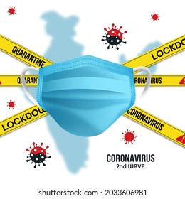 3rd wave of the corona virus concept with corona covid 19 safety mask. Danger zone. Isolated on transparent background. Vector illustration.