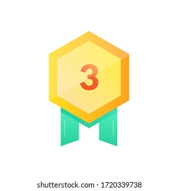 3rd winner gold hexagonal medal. Champion winner awards of honor vector isolated template icon