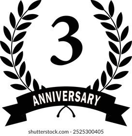 3rd years anniversary, Black Leaves, Black rank, Black circular laurel foliate, anniversary Laurel Leave, anniversary laurel, Laurel Leaves with ribbon, three years anniversary in Black