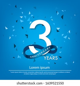 3rd years anniversary celebration emblem. white anniversary logo isolated with blue circle ribbon. vector illustration template design for web, poster, flyers, greeting card and invitation card