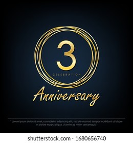 3rd years anniversary celebration emblem. elegance golden anniversary logo isolated with rings on black background, vector illustration template design for web, flyers, greeting card & invitation card