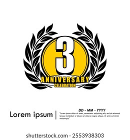 3rd years anniversary celebration emblem. anniversary logo isolated with laurel wreath on white background. vector illustration template design for web, flyers, poster, invitation card, greeting card