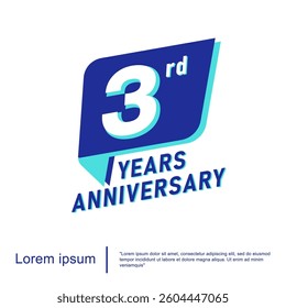 3rd years anniversary celebration emblem. anniversary logo isolated with blue ribbon on white background. vector illustration template design for web, flyers, poster, invitation or greeting card