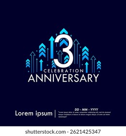 3rd years anniversary celebration emblem. anniversary logo isolated with arrows up to target on dark blue background. vertical line. vector illustration template design