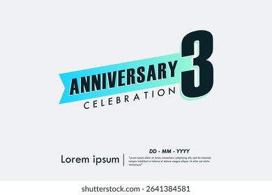 3rd years anniversary celebration emblem. anniversary logo isolated with gradient blue ribbon on white background. vector illustration template design for web, flyers, poster, greeting card