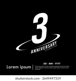 3rd years anniversary celebration emblem. congratulations anniversary logo isolated with oval ring. black and white tone. vector illustration template design for web, flyers, poster, greeting card