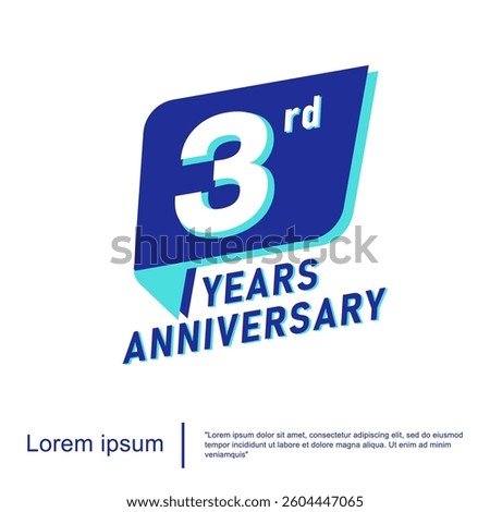3rd years anniversary celebration emblem. anniversary logo isolated with blue ribbon on white background. vector illustration template design for web, flyers, poster, invitation or greeting card