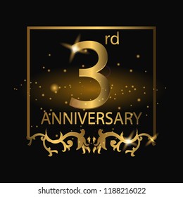 3rd years anniversary celebration. 3rd anniversary logo with gold color, foil, sparkle