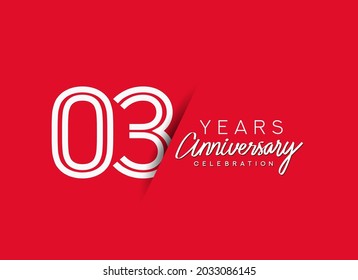 3rd Years Anniversary celebration logo, flat design isolated on red background.