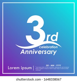 3rd years anniversary celebration logotype with violet and blue background, vector illustration template design for booklet, leaflet, flyers, brochure, poster, web, invitation or greeting card