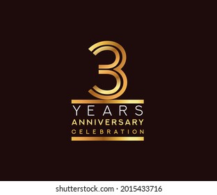 3rd years anniversary celebration logotype. Anniversary logo with golden and silver color isolated on black background, vector design for celebration, invitation card, and greeting card