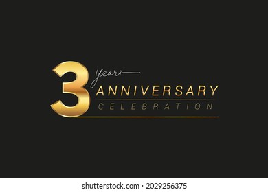 3rd years anniversary celebration logotype. Anniversary logo with golden and silver color isolated on black background, vector design for celebration, invitation card, and greeting card.