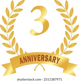 3rd years anniversary, Golden Leaves, Golden rank, Golden circular laurel foliate, anniversary Laurel Leave, anniversary Gold laurel, Laurel Leaves with ribbon, three years anniversary in golden