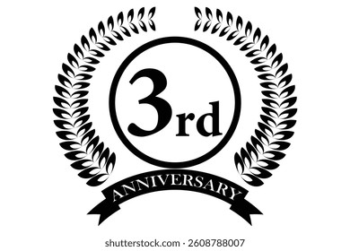 3rd years anniversary icon with laurel wreath and number, vector illustration.
