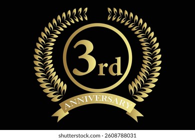 3rd years anniversary icon with laurel wreath and number, vector illustration.