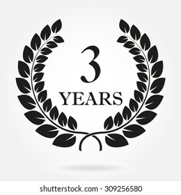 3rd years anniversary laurel wreath sign or emblem. Template for celebration and congratulation design. Vector third anniversary label isolated on white background.