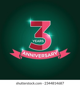 Logo del 3er aniversario con icono de la cinta roja, cartel de la fiesta de cumpleaños número 20