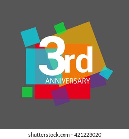 3rd years anniversary logo, vector design isolated on colorful geometric background, for birthday celebration.