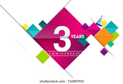 3rd years anniversary logo, vector design birthday celebration with colorful geometric isolated on white background.