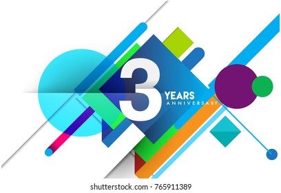 3rd years anniversary logo, vector design birthday celebration with colorful geometric isolated on white background.