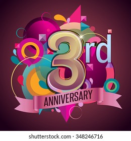 3rd years anniversary wreath ribbon logo, geometric background