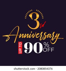 3rd-anniversary golden wreath logo and up to 90% off the black background	