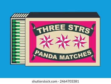 3-Sterne, Standard, All-Sterne, Sterne, Sternchen. Illustration in Matchbox Art und passt zur Vektorgrafik. Klassische und antike Matchbox-Verpackungs-Design-Illustration. Retro-Stil-Verpackung. Altmodisches Design.