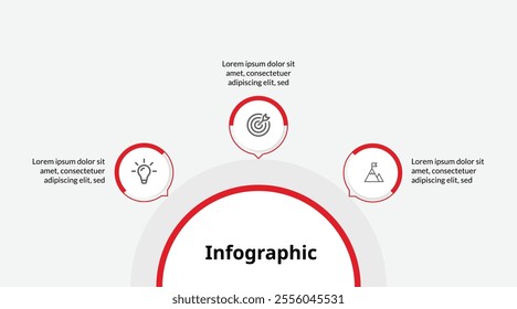 3-Step Circular Infographic Template, Modern Design for Presenting Key Processes with Minimal Aesthetic and Smooth Flow.
