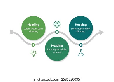 3-Step Infographic Circle for Process Management, Strategy Development, and Business Workflows. Professional and Minimalist Design.