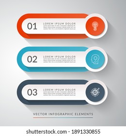 3-step process chart for infographics. Clean colorful vector template that can be used for diagram, chart, graph, web design.