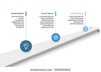 3-Step Road Journey Infographic Template for Business. Modern Timeline Diagram with Professional Vector Design. Perfect for Presentations and Visualizing Strategic Processes.