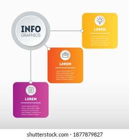 3-steps Business presentation or infographics concept with 3 options. Web Template of diagram. Infographic of technology or education process on light background.
