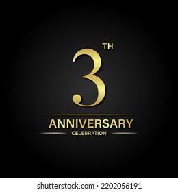 3th anniversary celebration with gold color and black background. Vector design for celebrations, invitation cards and greeting cards.