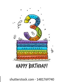 3th anniversary celebration. Greeting card template