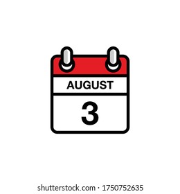 3th of August flat day of the month calendar icon. Date and time schedule concept. Vector illustration design