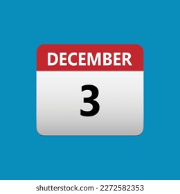 3th December calendar icon. December 3 calendar Date Month icon. Isolated on blue background