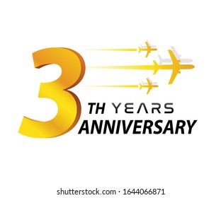 3. - Logo im zweiten Jahr Luftfahrt-Firmenjubiläum, Abzeichen einzeln auf weißem Hintergrund - Vektorillustration 