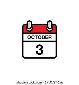 3th of October flat day of the month calendar icon. Date and time schedule concept. Vector illustration design