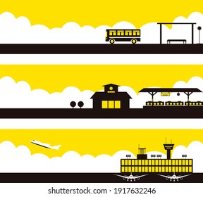 3types illustration of vehicles
train bus airplane 