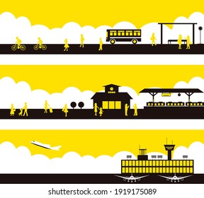 3 tipos de ilustración de vehículos
avión de autobuses de tren y pasajeros