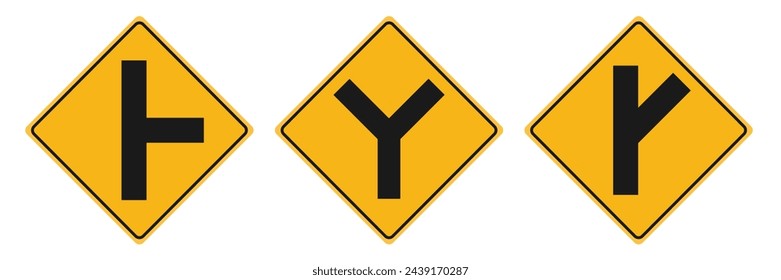 3-way intersection signs vector illustration 