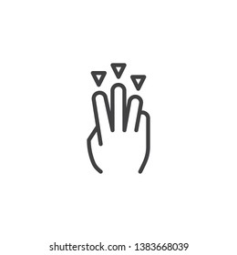 3x drag down line icon. Hand Click linear style sign for mobile concept and web design. Three finger touch gesture outline vector icon. Symbol, logo illustration. Pixel perfect vector graphics