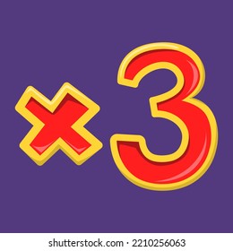 3x game icon. Vector symbol of gambling bonus. Lucky number, jackpot. Red and yellow text.