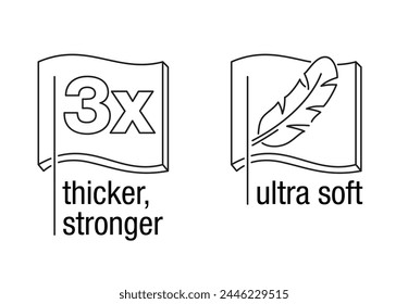 3x Thicker and Stronger, Ultra Soft - icons for toilet paper, napkins, towel or woman hygiene